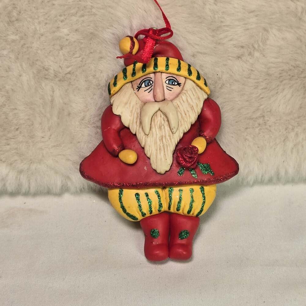 Silvestri Handcrafted “Let Love Grow” Santa Ornament Red & Yellow Glitter Xmas